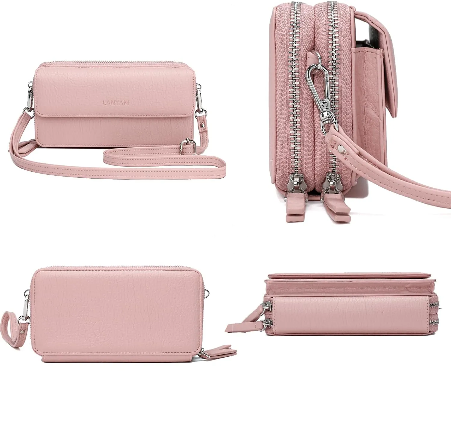 Lanyani RFID Crossbody Wallet Wristlet Purse with Phone Pocket For Women Vegan Leather