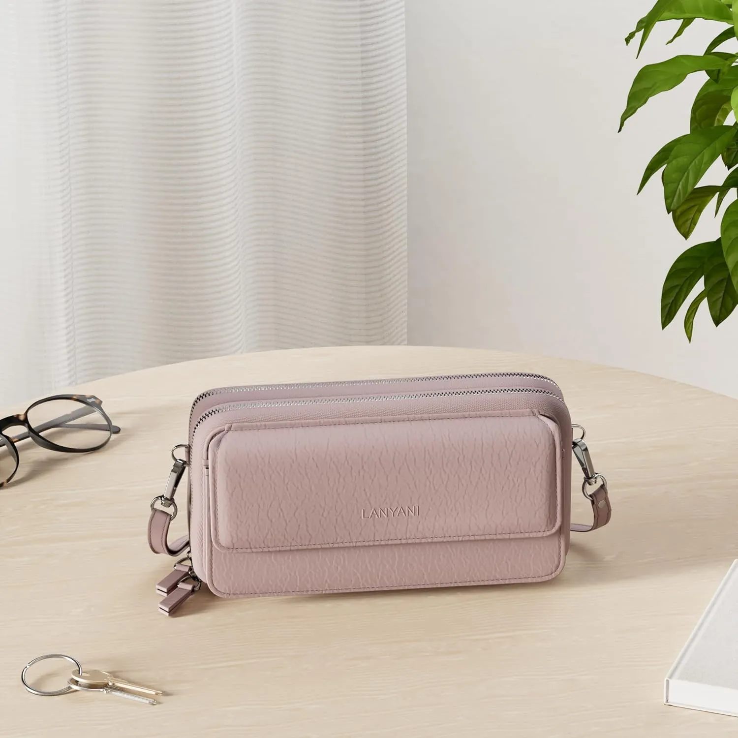 Lanyani RFID Crossbody Wallet Wristlet Purse with Phone Pocket For Women Vegan Leather