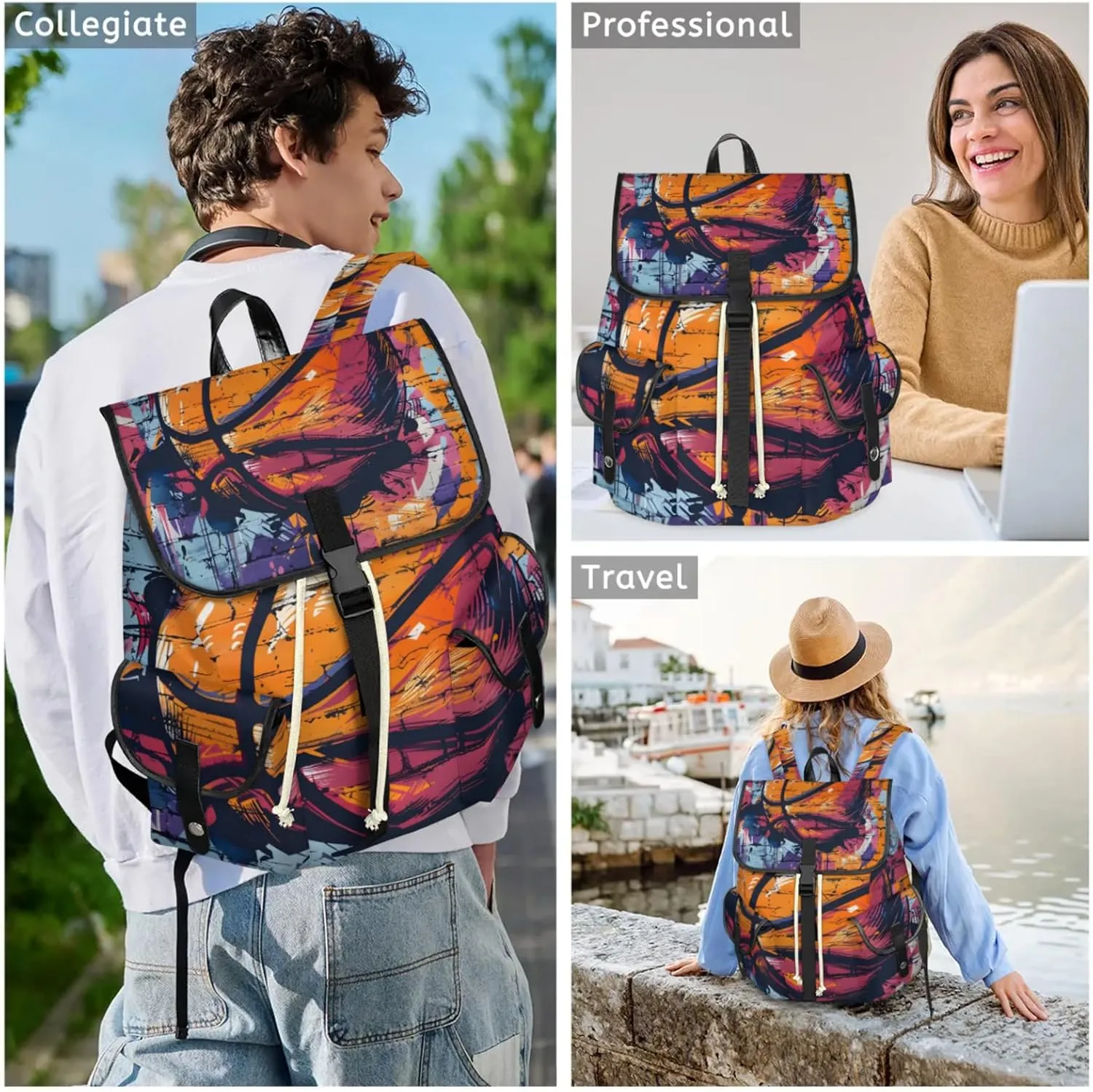 Laptop Backpacks Basketball Graffiti Travel Backpack for Women Work Backpack Computer Bag for Business Travel Fits 15 Inch Laptop