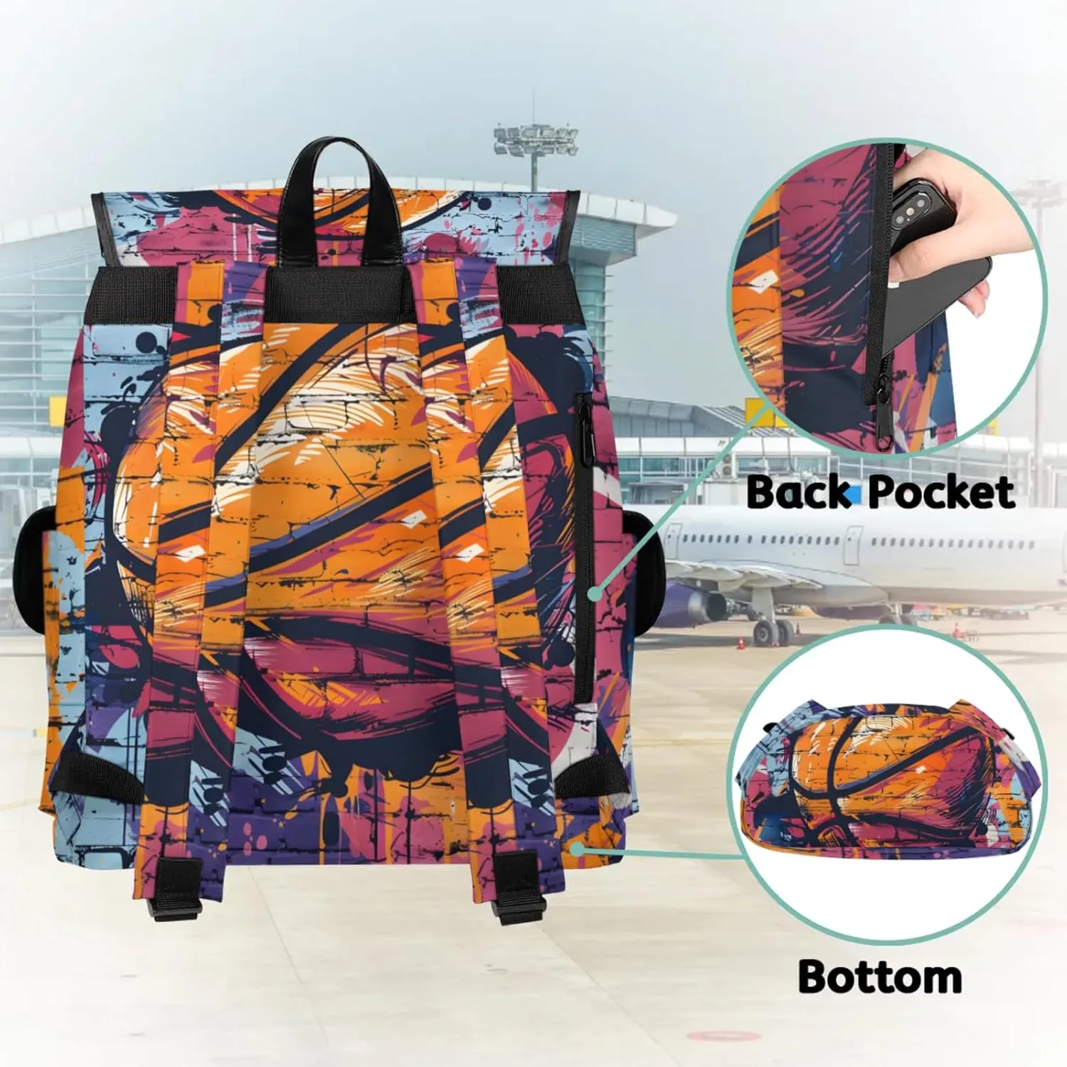 Laptop Backpacks Basketball Graffiti Travel Backpack for Women Work Backpack Computer Bag for Business Travel Fits 15 Inch Laptop