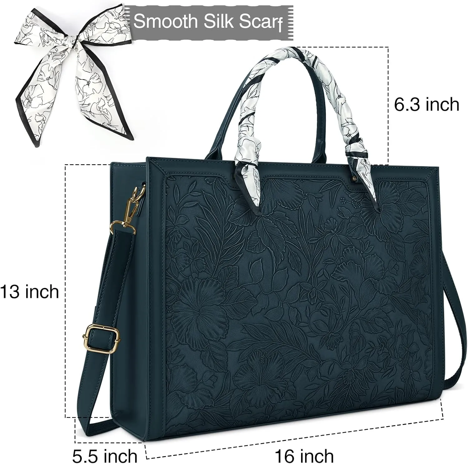 Laptop Bag for Women 15.6 Inch Laptop Tote Bag Waterproof Leather Computer Tote Bag Business Lightweight Office Briefcase Large Capacity Handbag Shoulder Bag Dark green