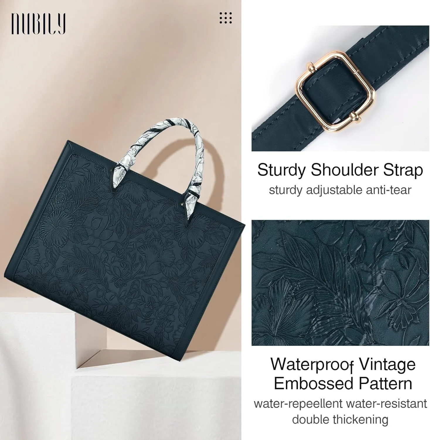 Laptop Bag for Women 15.6 Inch Laptop Tote Bag Waterproof Leather Computer Tote Bag Business Lightweight Office Briefcase Large Capacity Handbag Shoulder Bag Dark green