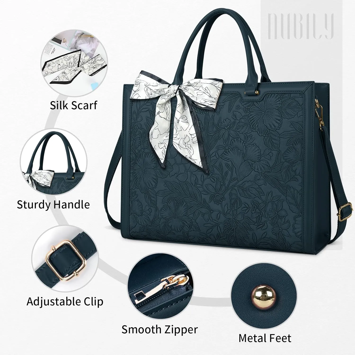 Laptop Bag for Women 15.6 Inch Laptop Tote Bag Waterproof Leather Computer Tote Bag Business Lightweight Office Briefcase Large Capacity Handbag Shoulder Bag Dark green