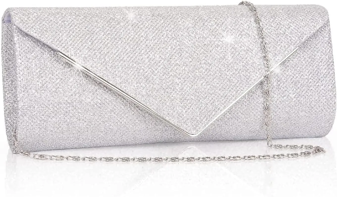Larcenciel Clutch Purses for Women, Sparkling Envelope Evening Bag with Detachable Chain