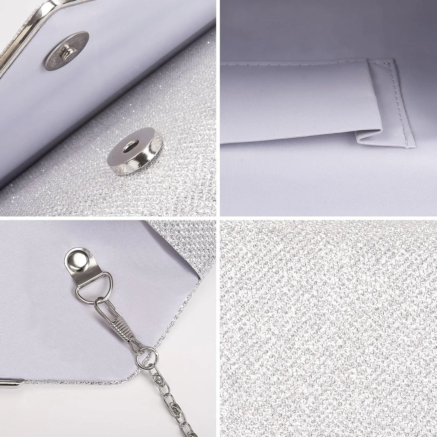 Larcenciel Clutch Purses for Women, Sparkling Envelope Evening Bag with Detachable Chain