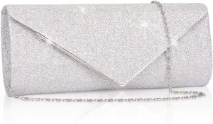 Larcenciel Clutch Purses for Women, Sparkling Envelope Evening Bag with Detachable Chain