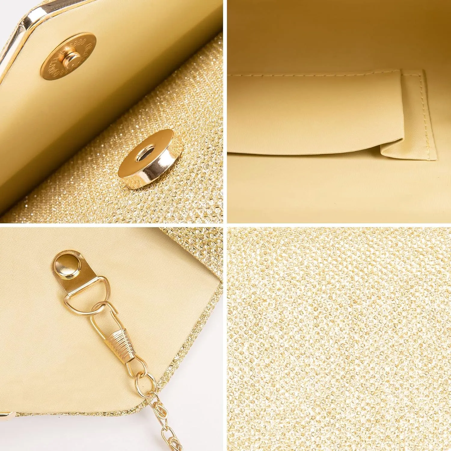 Larcenciel Clutch Purses for Women, Sparkling Envelope Evening Bag with Detachable Chain