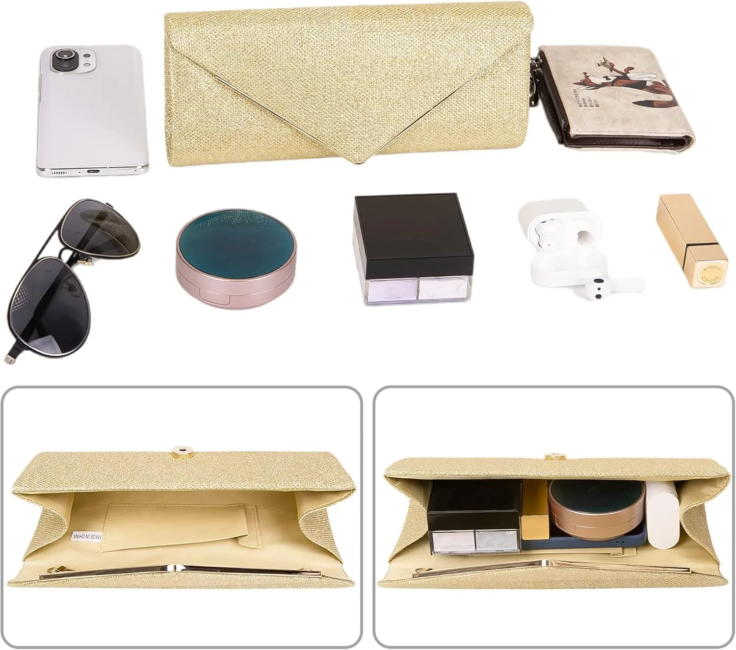 Larcenciel Clutch Purses for Women, Sparkling Envelope Evening Bag with Detachable Chain