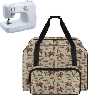 Large Capacity Carrying Tote Bag, Cowboy Cactus Print Sewing Supplies Durable Sewing Machine Bag with Comfortable Handle and Two-Way Zipper Compatible with Most Sewing Machines