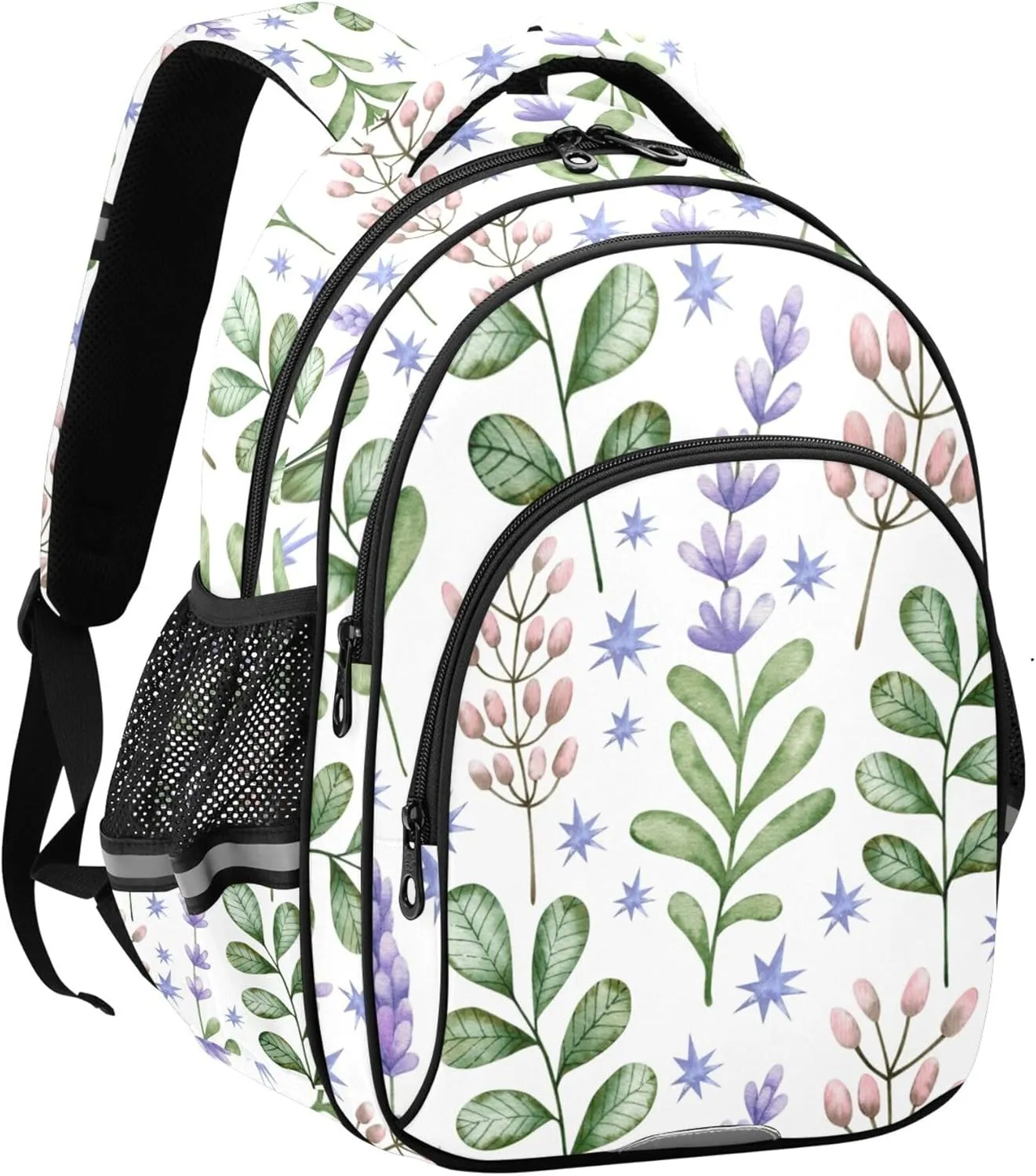 Large Casual Daypack for Men Women - Purple Tulip Flowers Leaf Lightweight Travel Laptop Backpack Shoulder Bag Hiking Backpacks