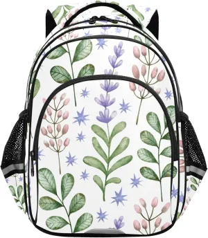 Large Casual Daypack for Men Women - Purple Tulip Flowers Leaf Lightweight Travel Laptop Backpack Shoulder Bag Hiking Backpacks