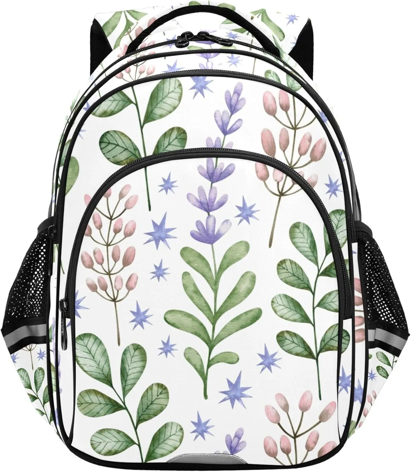 Large Casual Daypack for Men Women - Purple Tulip Flowers Leaf Lightweight Travel Laptop Backpack Shoulder Bag Hiking Backpacks