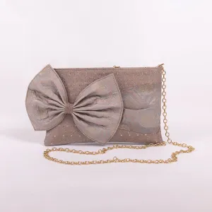Leaf Buti Lilac Banarasi Handwoven Silk Bow Clutch