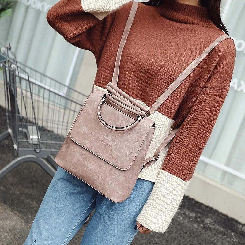 Leather travel Women Shoulder Backpack