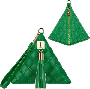 Leather Triangle Wristlet Clutch Purse Handbag - Cool Pyramid Evening Cocktail Pouch Wallet Detachable Strap & Tassel Charm