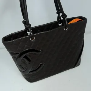 Leather Vintage Tote Preloved in AF635 - Designer Express shipping Bag Discounted coupons Chanel Black Handbag