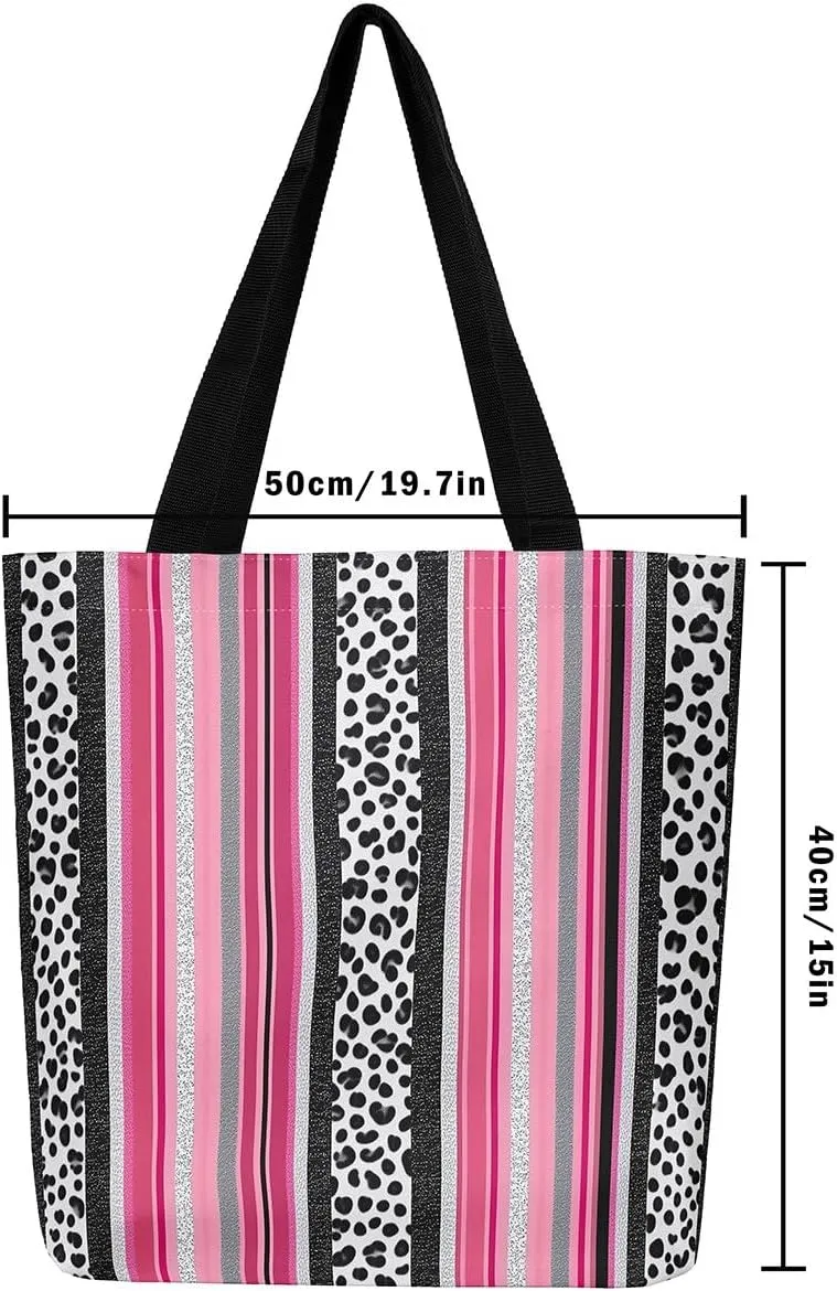 Leopard Print Canvas Tote Bag for Women Wild Animal Cheetah Print Aesthetic Shoulder Handbags for Shopping Gym