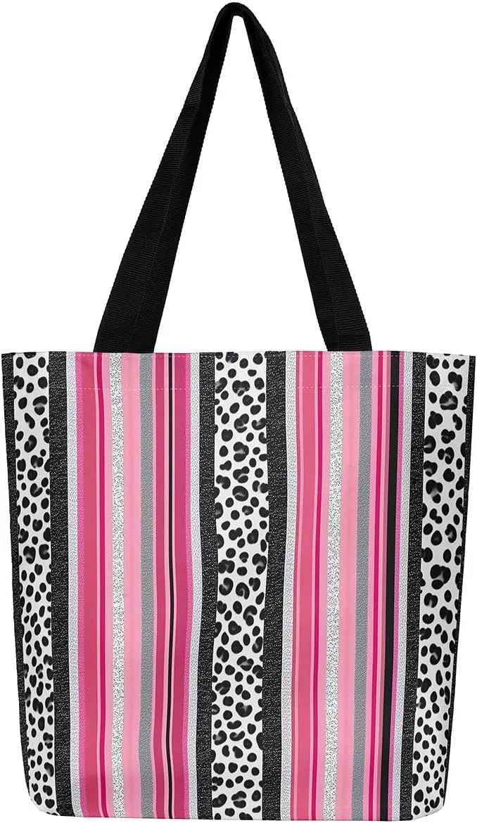 Leopard Print Canvas Tote Bag for Women Wild Animal Cheetah Print Aesthetic Shoulder Handbags for Shopping Gym