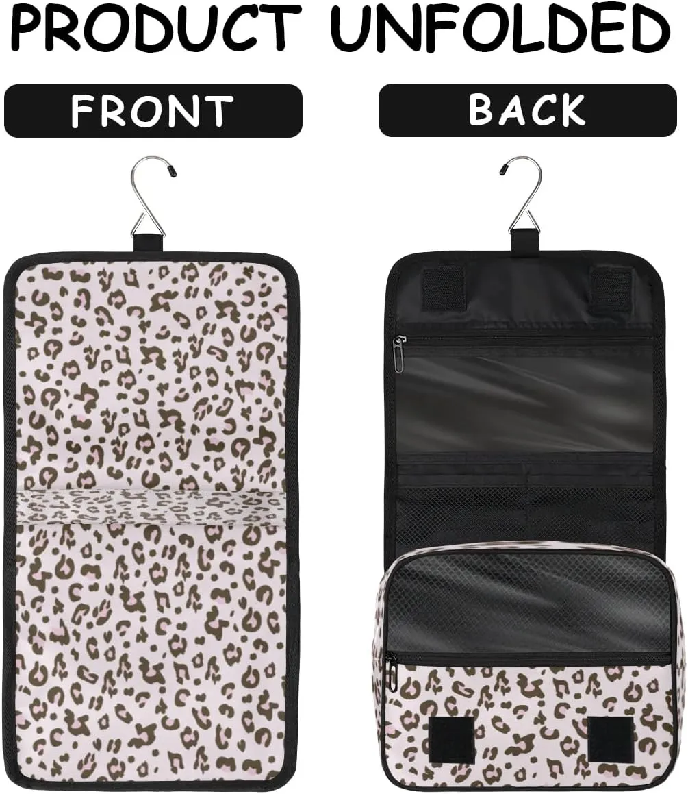 Leopard Print Hanging Toiletry Bag Waterproof Makeup Cosmetic Bag Travel Bag Organizer for Accessories Shampoo Full Sized Container Travel-Essentials Toiletry Bag