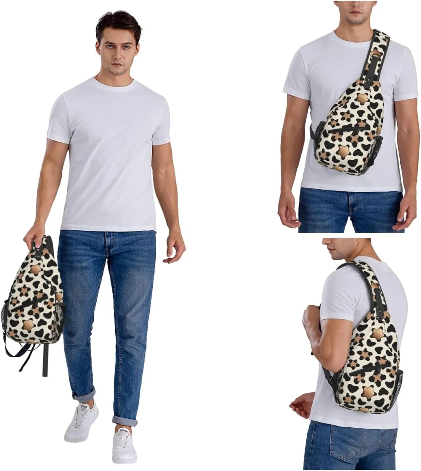 Leopard Print Sling Backpack Crossbody Bag, Chest Bag Daypack for Outdoors Hiking Traveling