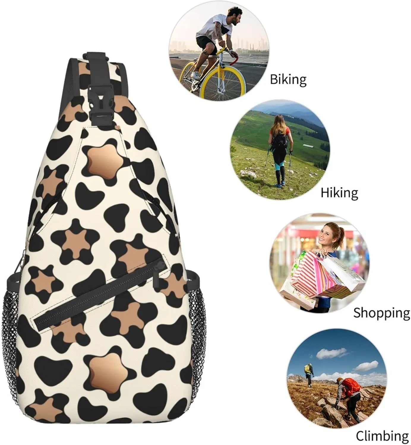 Leopard Print Sling Backpack Crossbody Bag, Chest Bag Daypack for Outdoors Hiking Traveling