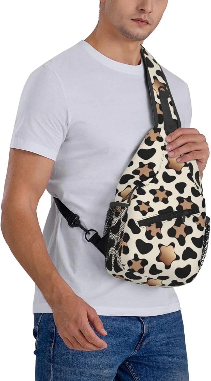 Leopard Print Sling Backpack Crossbody Bag, Chest Bag Daypack for Outdoors Hiking Traveling
