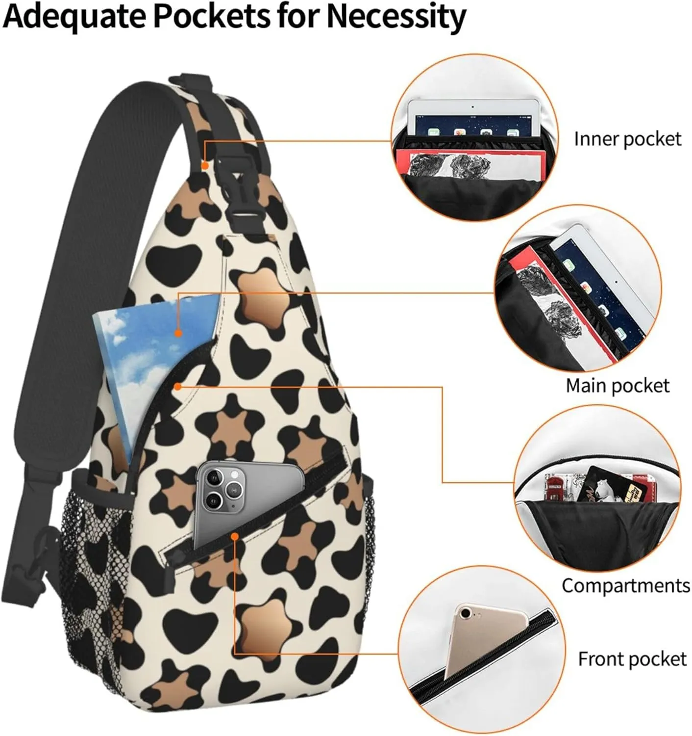 Leopard Print Sling Backpack Crossbody Bag, Chest Bag Daypack for Outdoors Hiking Traveling