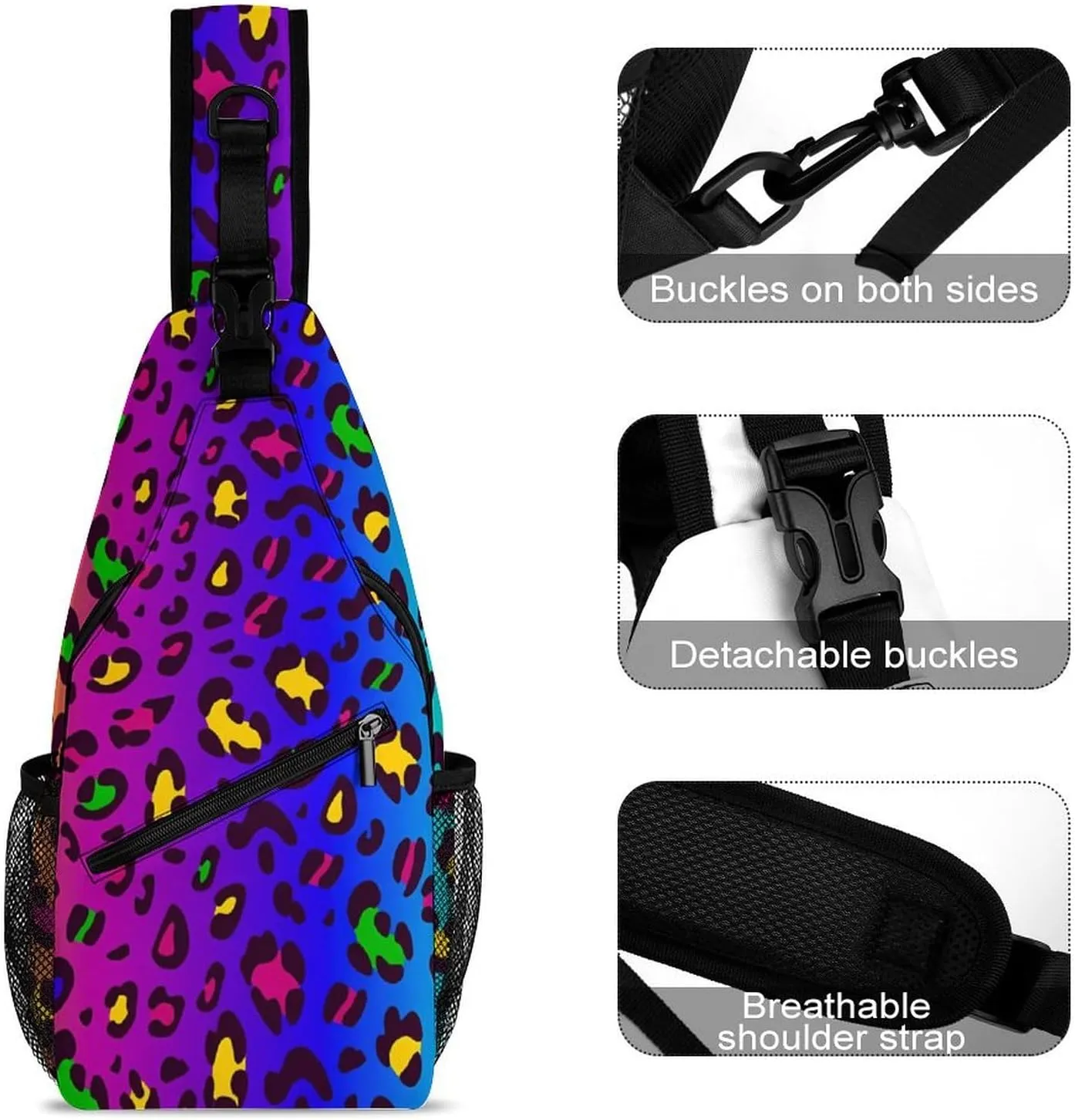 Leopard Print Sling Bag Mens Women Crossbody Backpack Chest Daypack Casual Backpack Travel Bag Running Daypack Leisure Backpacks