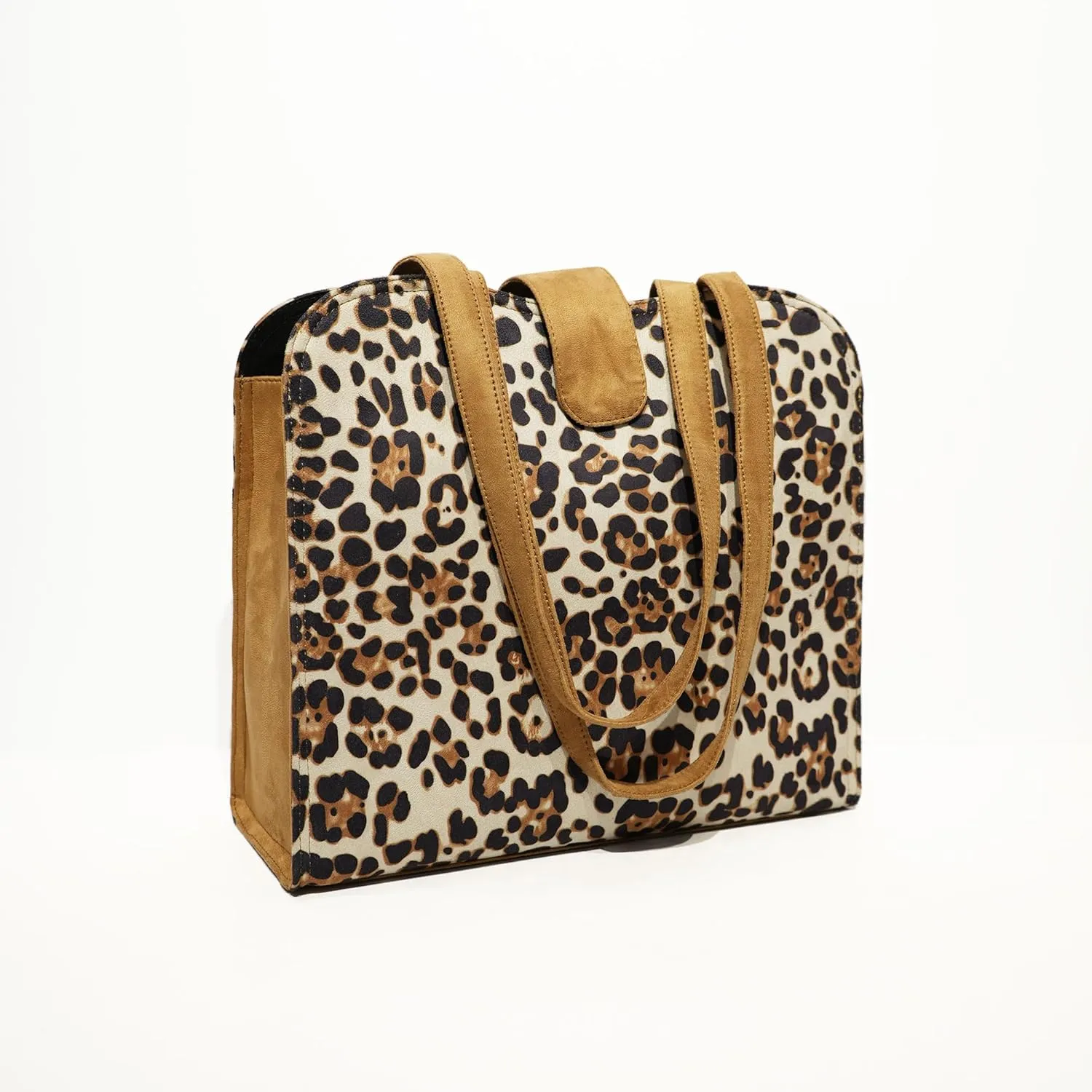 Leopard Print Tote Bag with Tan Handles, Fashion Shoulder Handbag, Animal Pattern