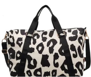 Leopard Print Weekender Tote Bag Gym Duffle Bag for Women Travel Overnight Bag Teacher Bag With Shoulder Strap (Black)
