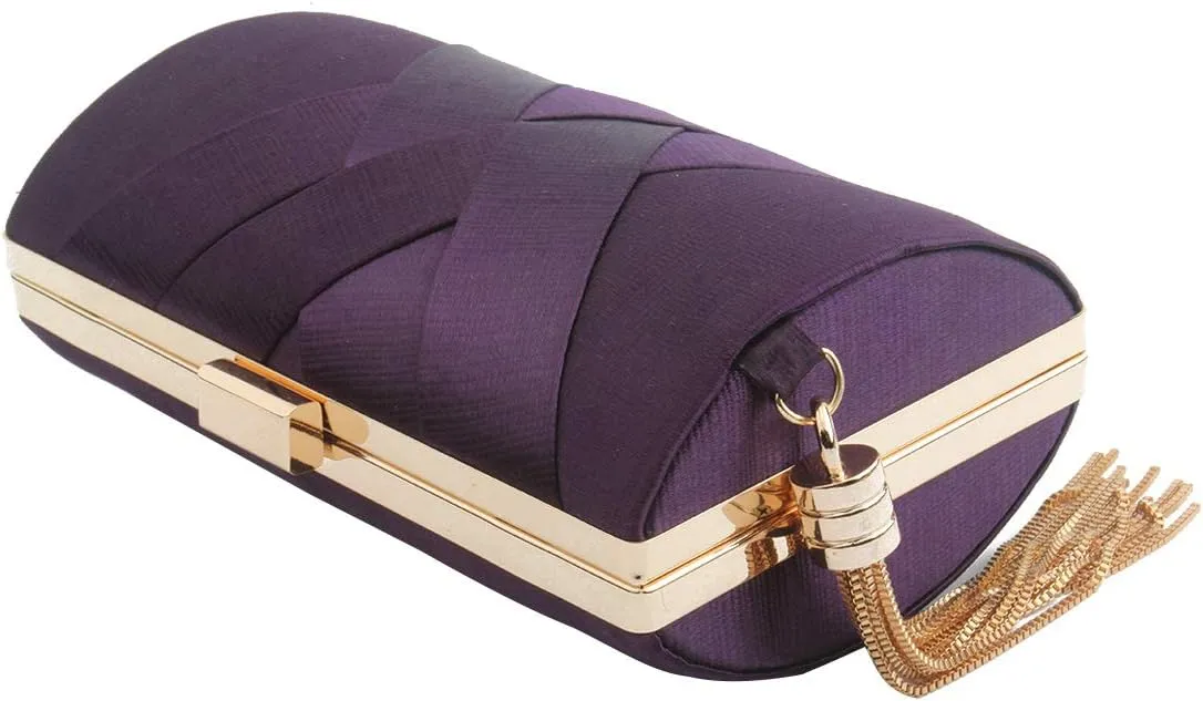 LETODE Women's Elegant Tassel Pendant Silk Evening Bag Clutch Purse for Bride Wedding Prom Night Out Party