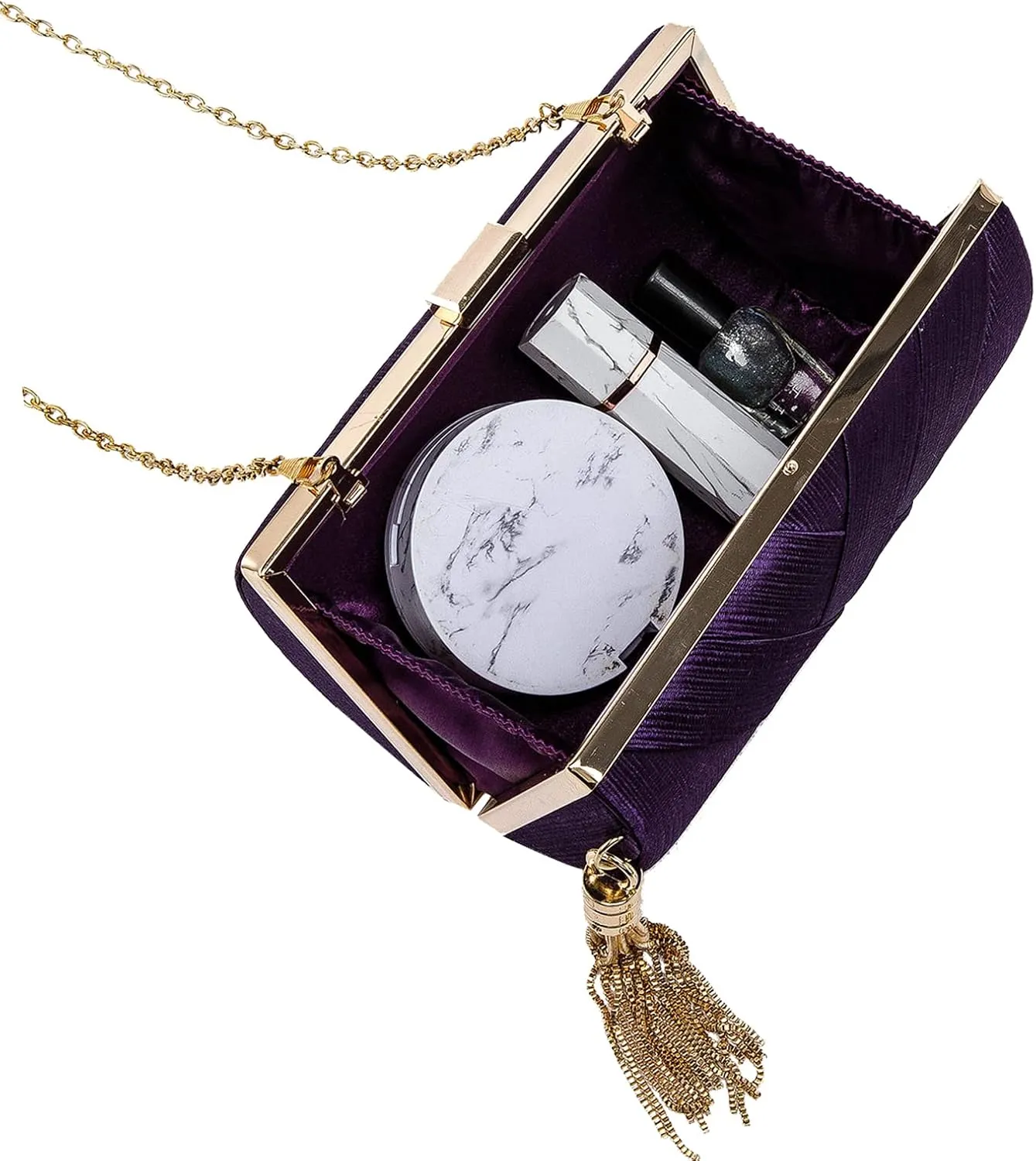 LETODE Women's Elegant Tassel Pendant Silk Evening Bag Clutch Purse for Bride Wedding Prom Night Out Party