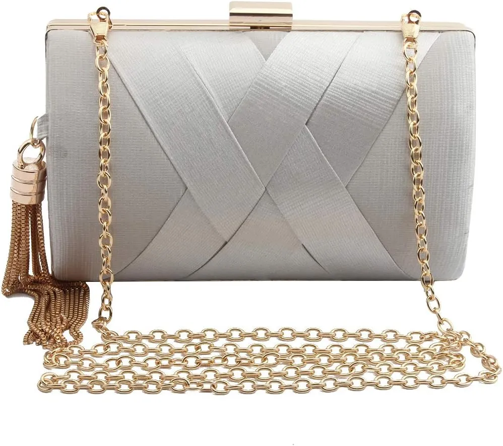 LETODE Women's Elegant Tassel Pendant Silk Evening Bag Clutch Purse for Bride Wedding Prom Night Out Party