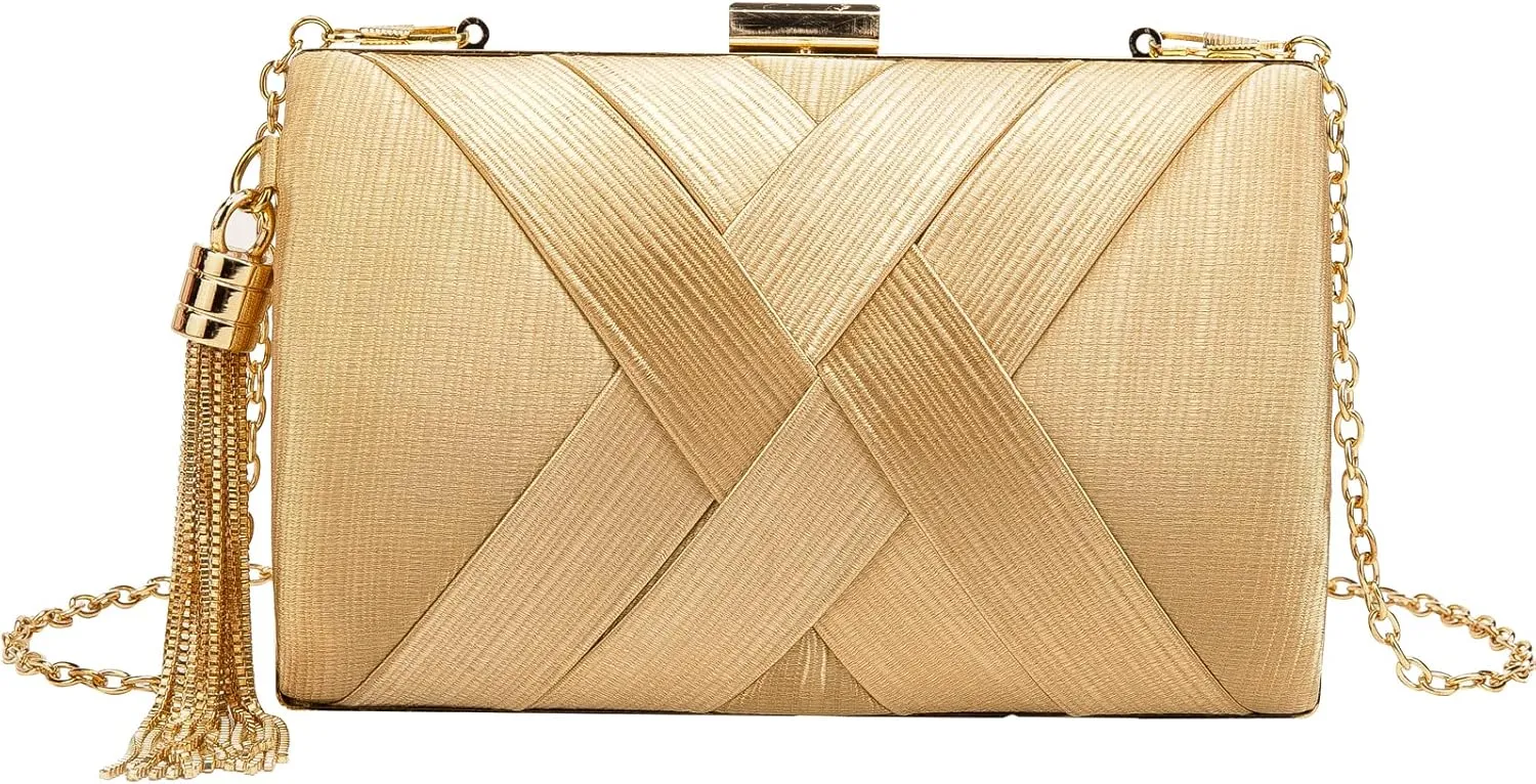 LETODE Women's Elegant Tassel Pendant Silk Evening Bag Clutch Purse for Bride Wedding Prom Night Out Party