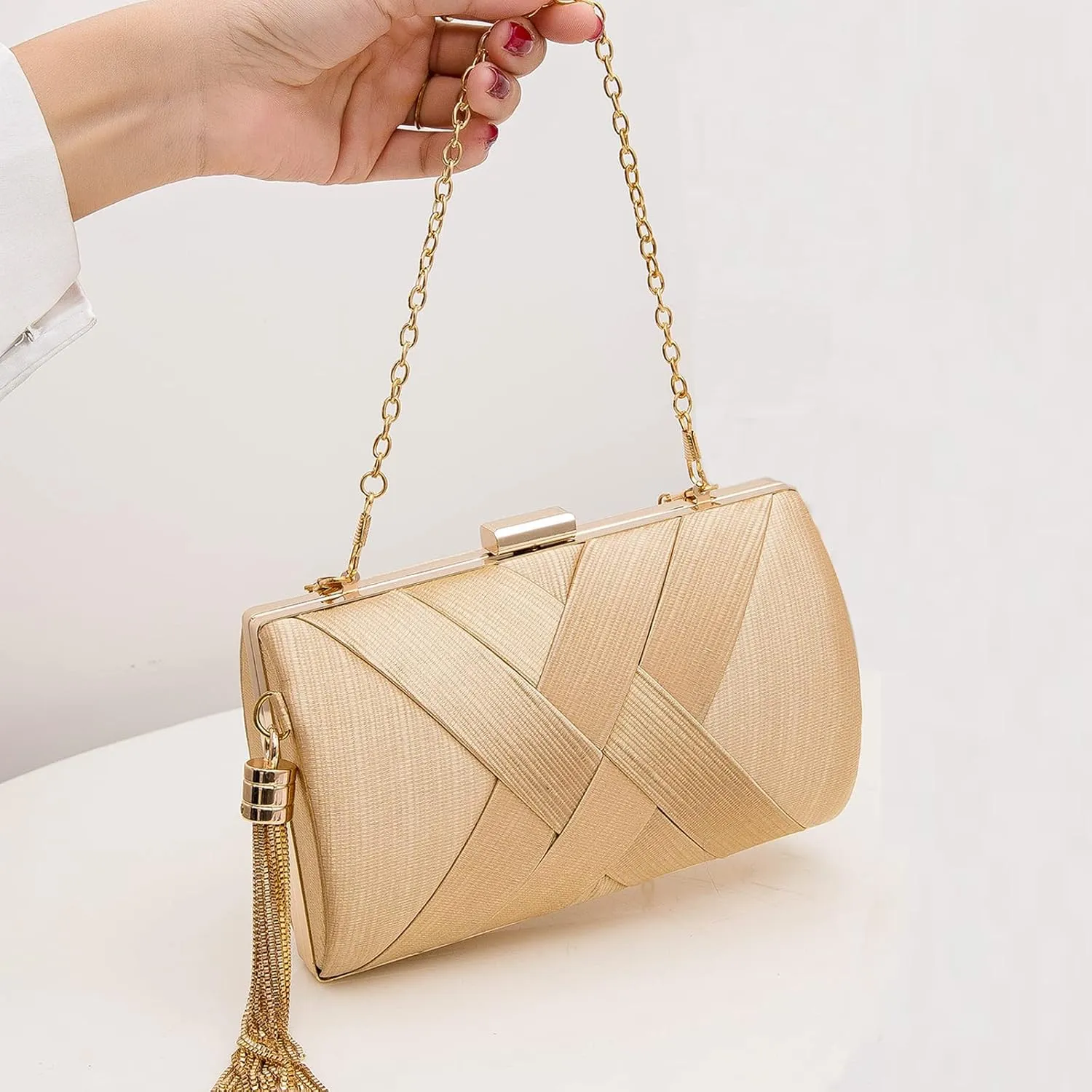 LETODE Women's Elegant Tassel Pendant Silk Evening Bag Clutch Purse for Bride Wedding Prom Night Out Party