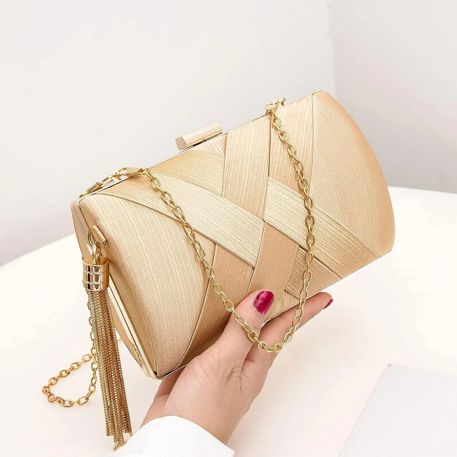 LETODE Women's Elegant Tassel Pendant Silk Evening Bag Clutch Purse for Bride Wedding Prom Night Out Party
