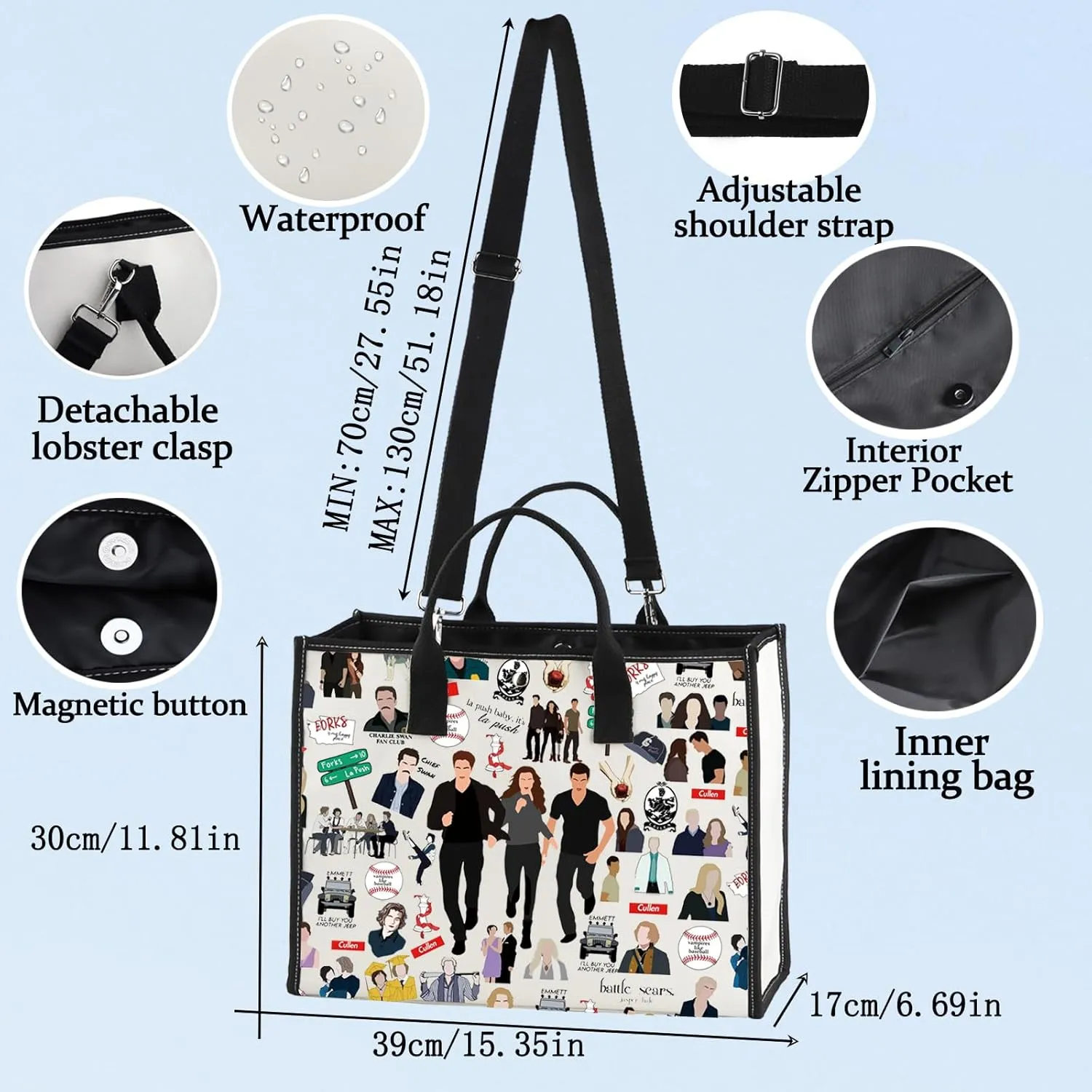 LEVLO Bella Tote Bag Vampire Movie Fans Gift Bella & Edward Shoulder Bag Vampire Movie Merchandise