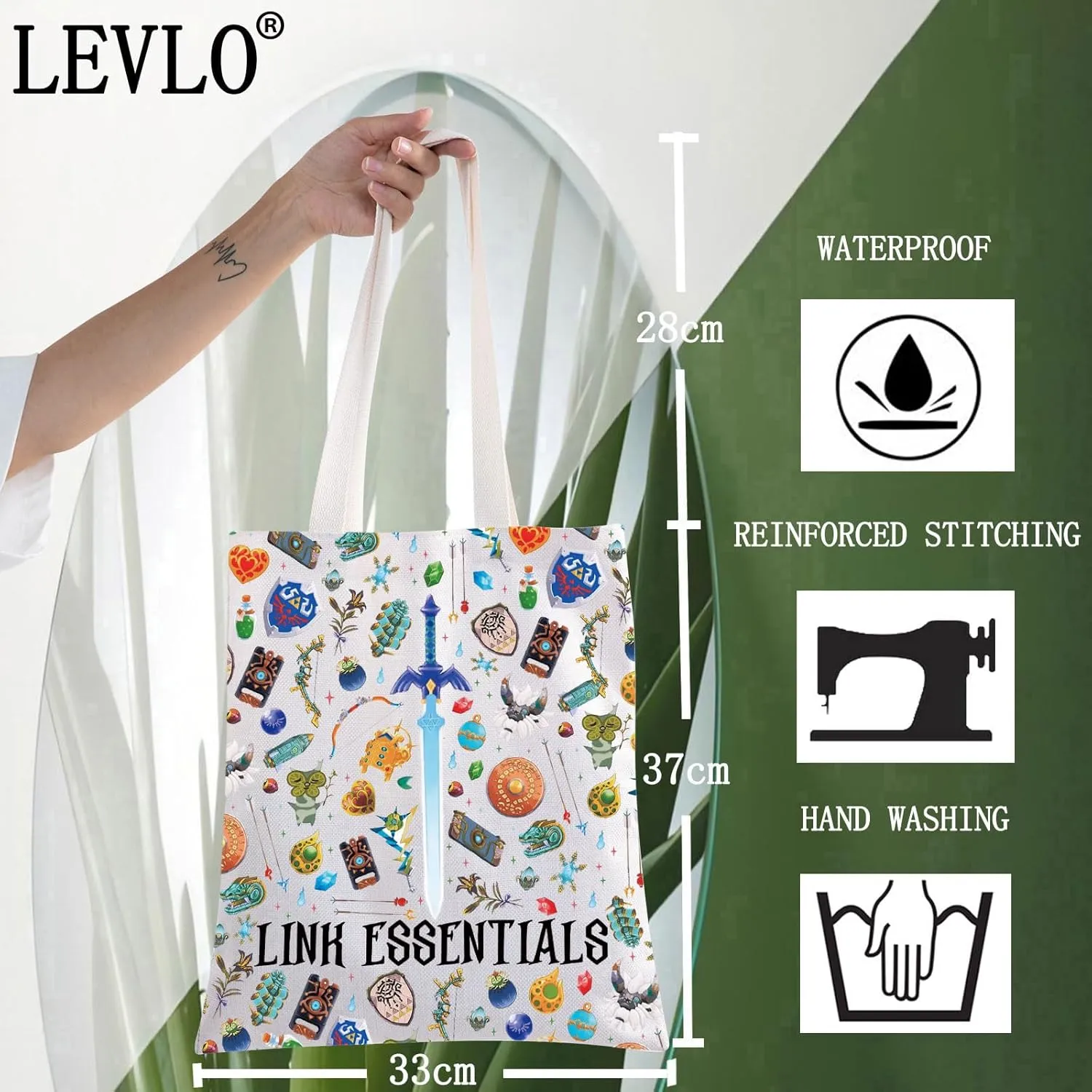 LEVLO Cartoon Game Canvas Tote Bag - Fans Gift Link Essentials Shoulder Bag Merchandise