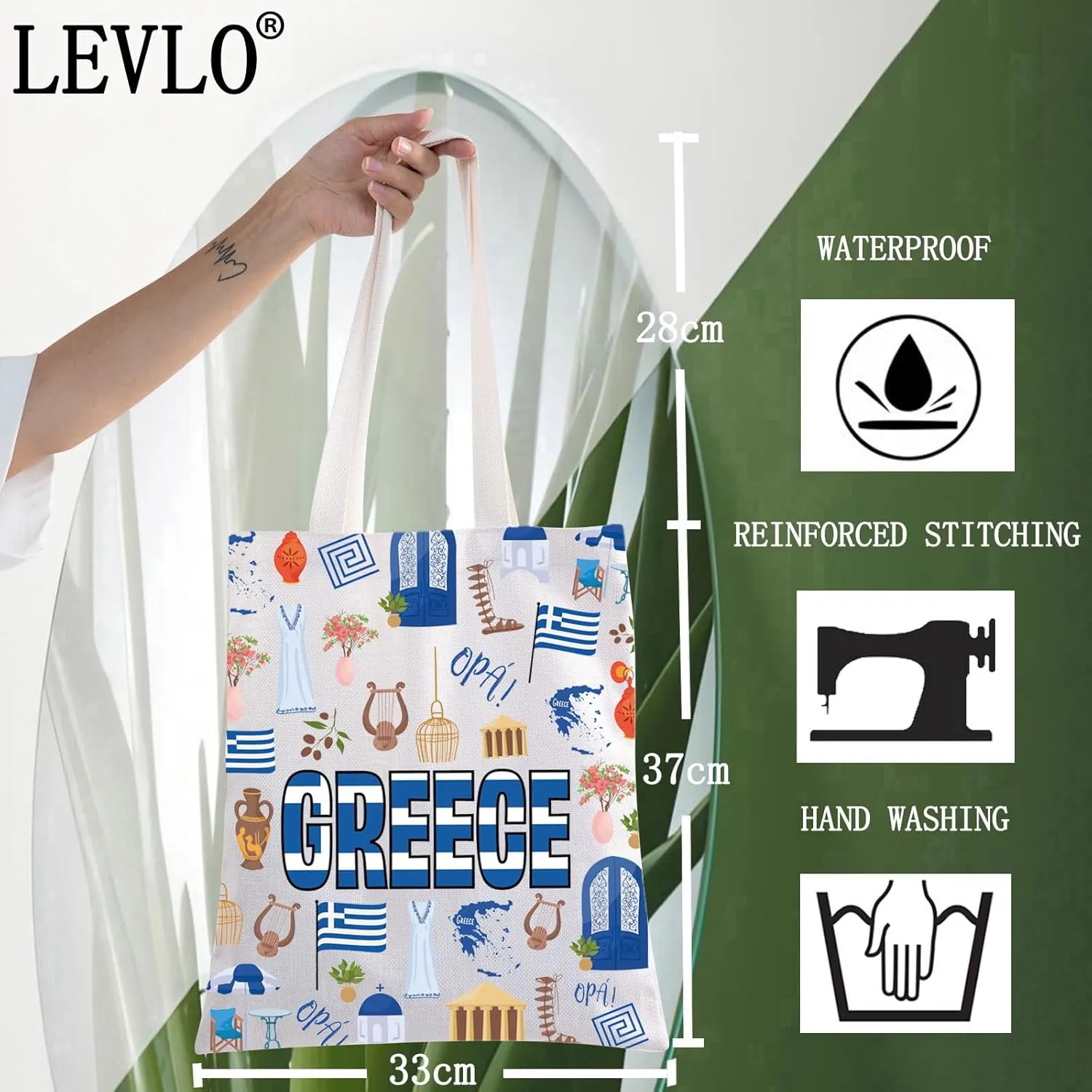 LEVLO Greece Flag Tote Bag Hellenic Republic Gift Europe Greece Trip Shoulder Bag Europe Greece Travel Merchandise