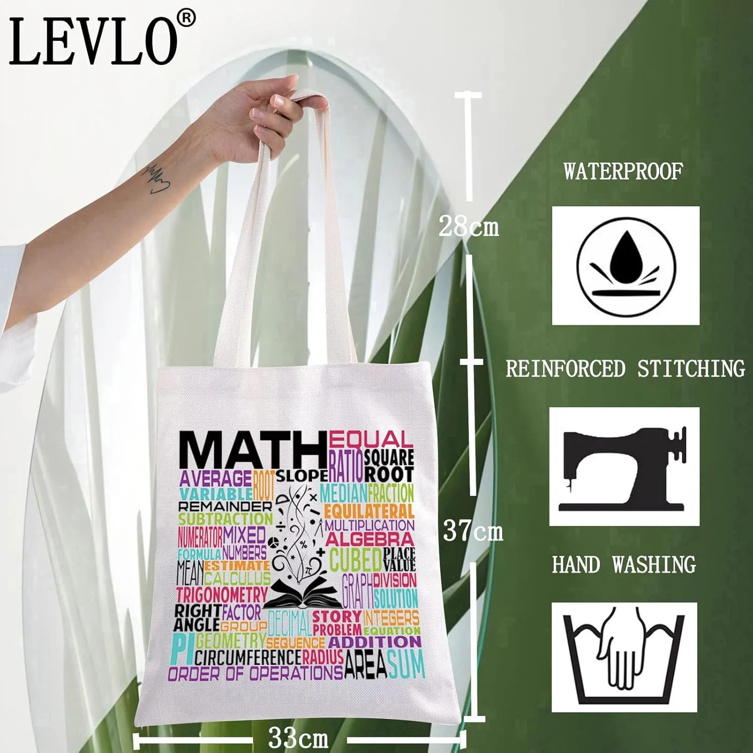 LEVLO Math Canvas Tote Bag Gift For Math Teacher Shoulder Bag Math Merchandise