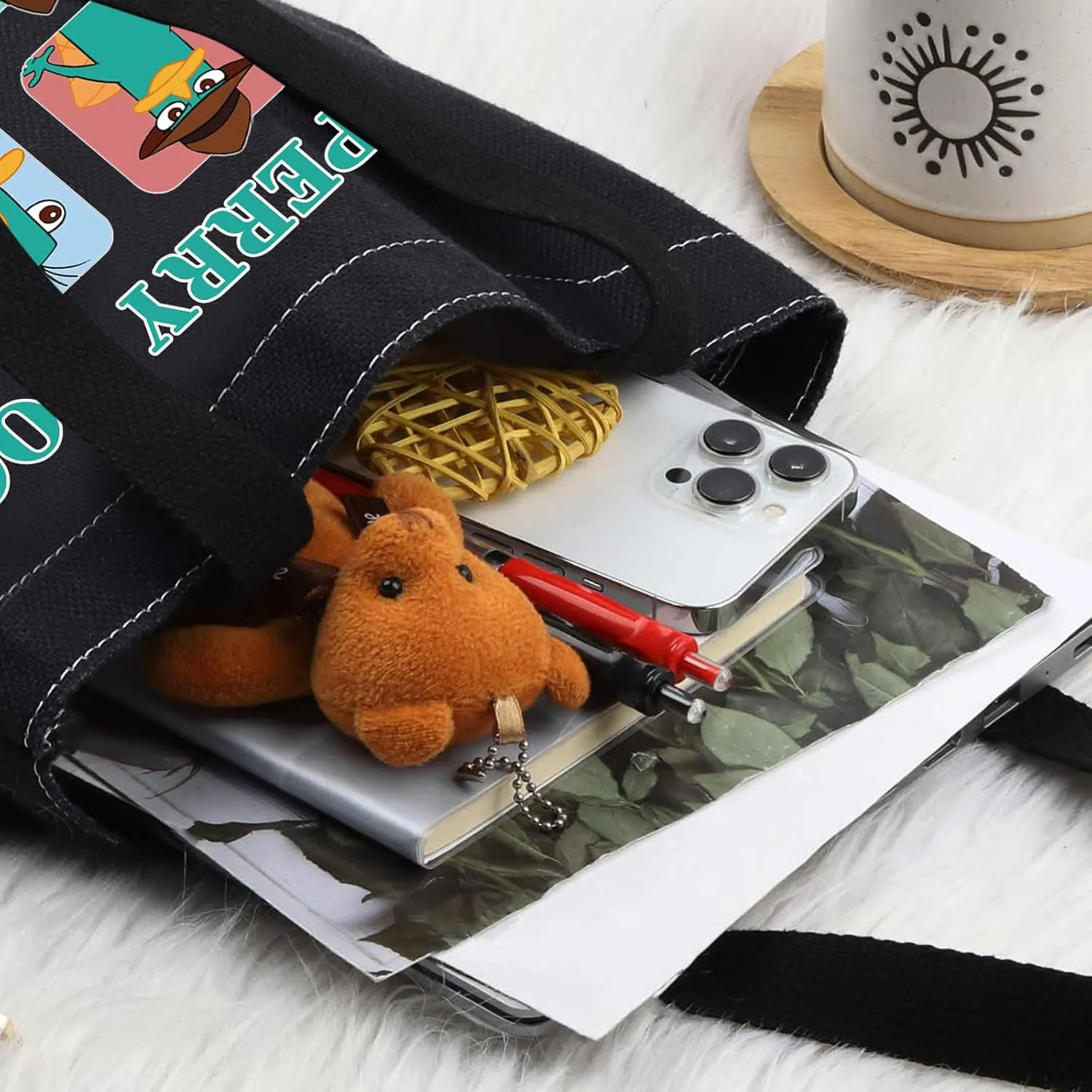 LEVLO Perry The Platypus Tote Bag OWCA Agent P Fans Gift Perry Moods Shoulder Bag Cartoon Platypus Merchandise