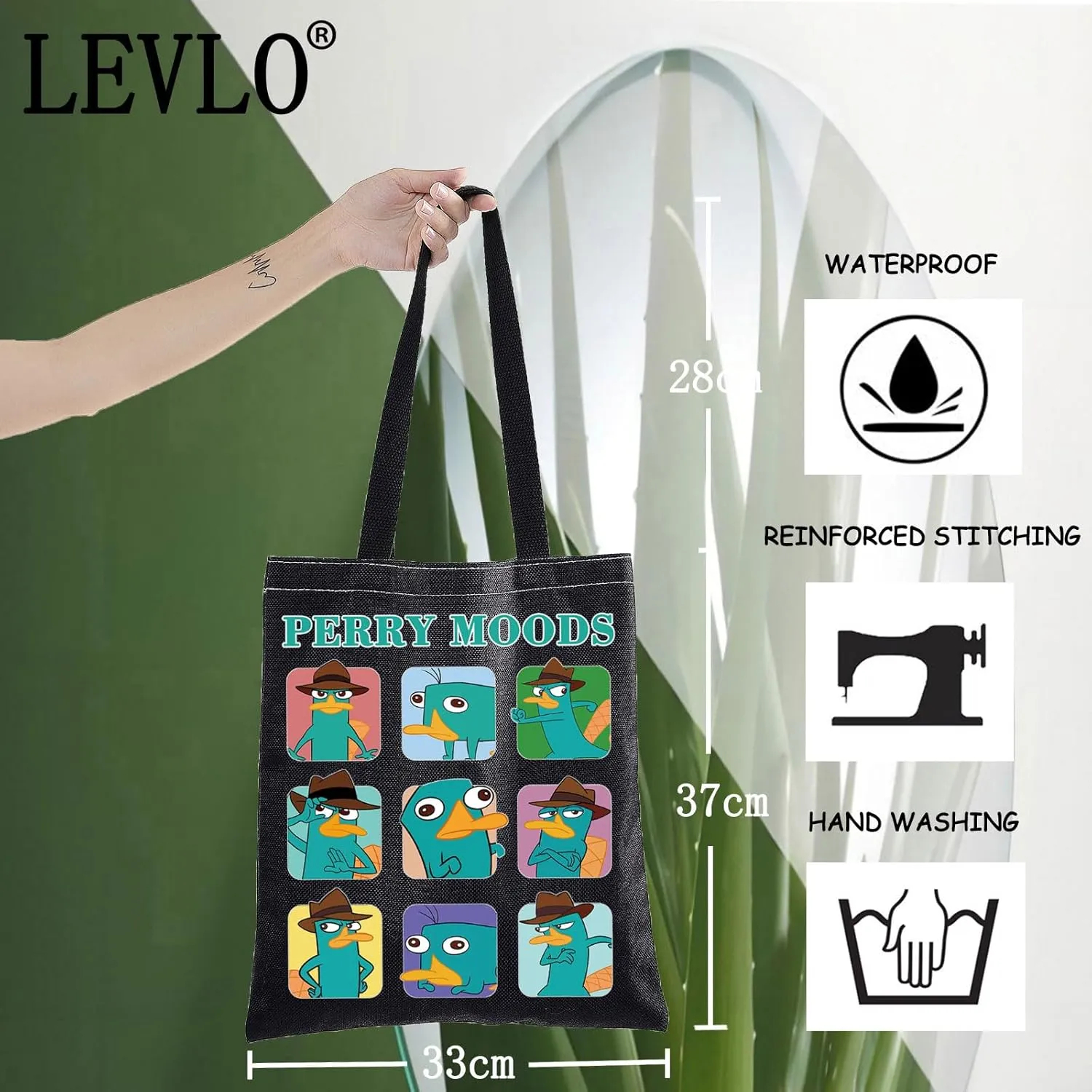LEVLO Perry The Platypus Tote Bag OWCA Agent P Fans Gift Perry Moods Shoulder Bag Cartoon Platypus Merchandise