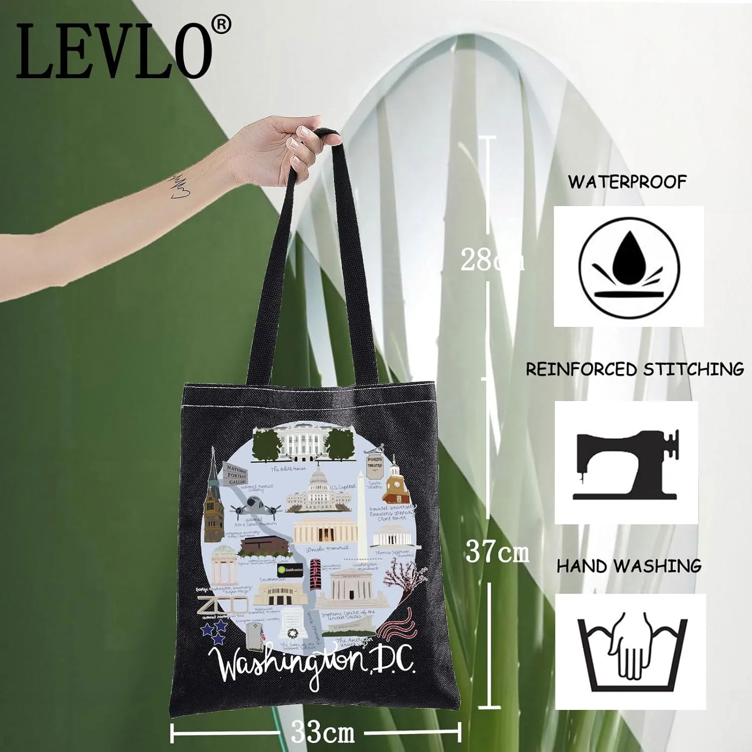 LEVLO Washington Dc Canvas Tote Bag The White House Travel Souvenir Gift Washington Dc Trip Shoulder Bag