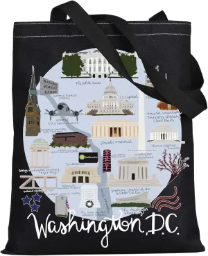 LEVLO Washington Dc Canvas Tote Bag The White House Travel Souvenir Gift Washington Dc Trip Shoulder Bag
