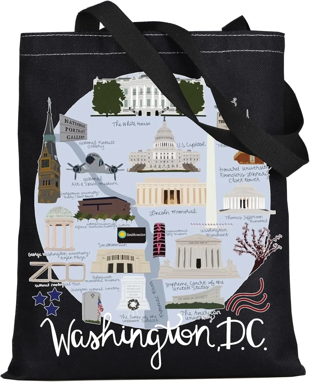 LEVLO Washington Dc Canvas Tote Bag The White House Travel Souvenir Gift Washington Dc Trip Shoulder Bag