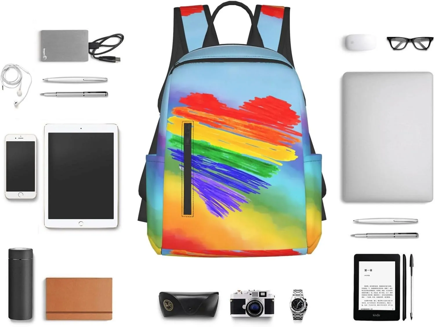 LGBT Rainbow Gay Pride Graffiti Heart Travel Laptop Backpack Casual Backpacks Double Shoulder Daypack Notebook Rucksack Work Bags Sports Bag for Gym Hiking Camping Beach