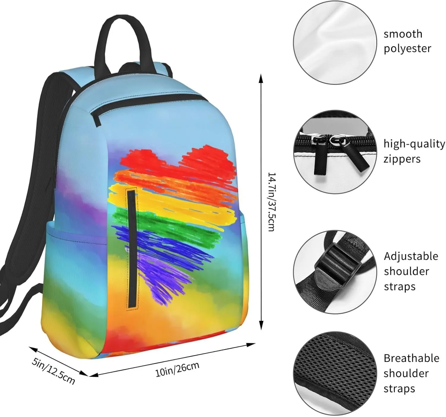 LGBT Rainbow Gay Pride Graffiti Heart Travel Laptop Backpack Casual Backpacks Double Shoulder Daypack Notebook Rucksack Work Bags Sports Bag for Gym Hiking Camping Beach