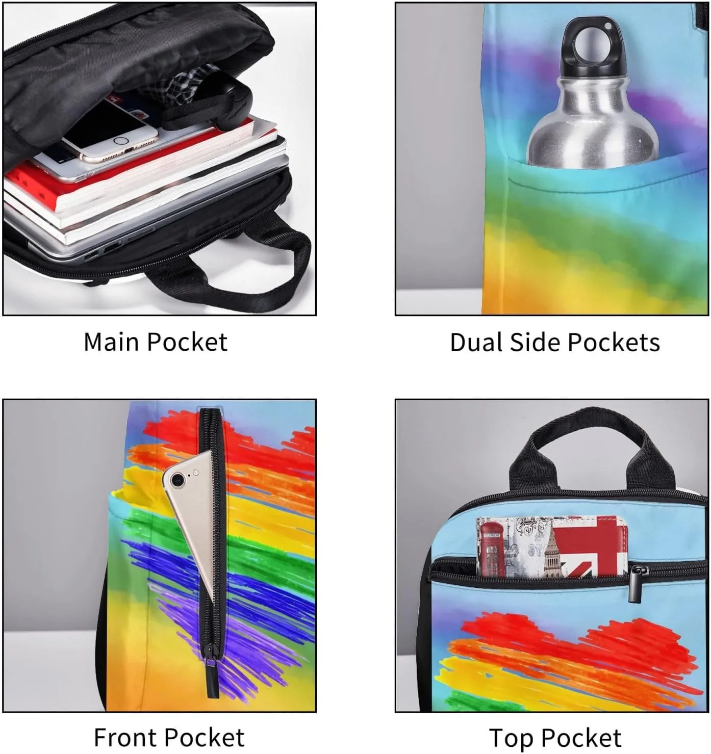 LGBT Rainbow Gay Pride Graffiti Heart Travel Laptop Backpack Casual Backpacks Double Shoulder Daypack Notebook Rucksack Work Bags Sports Bag for Gym Hiking Camping Beach