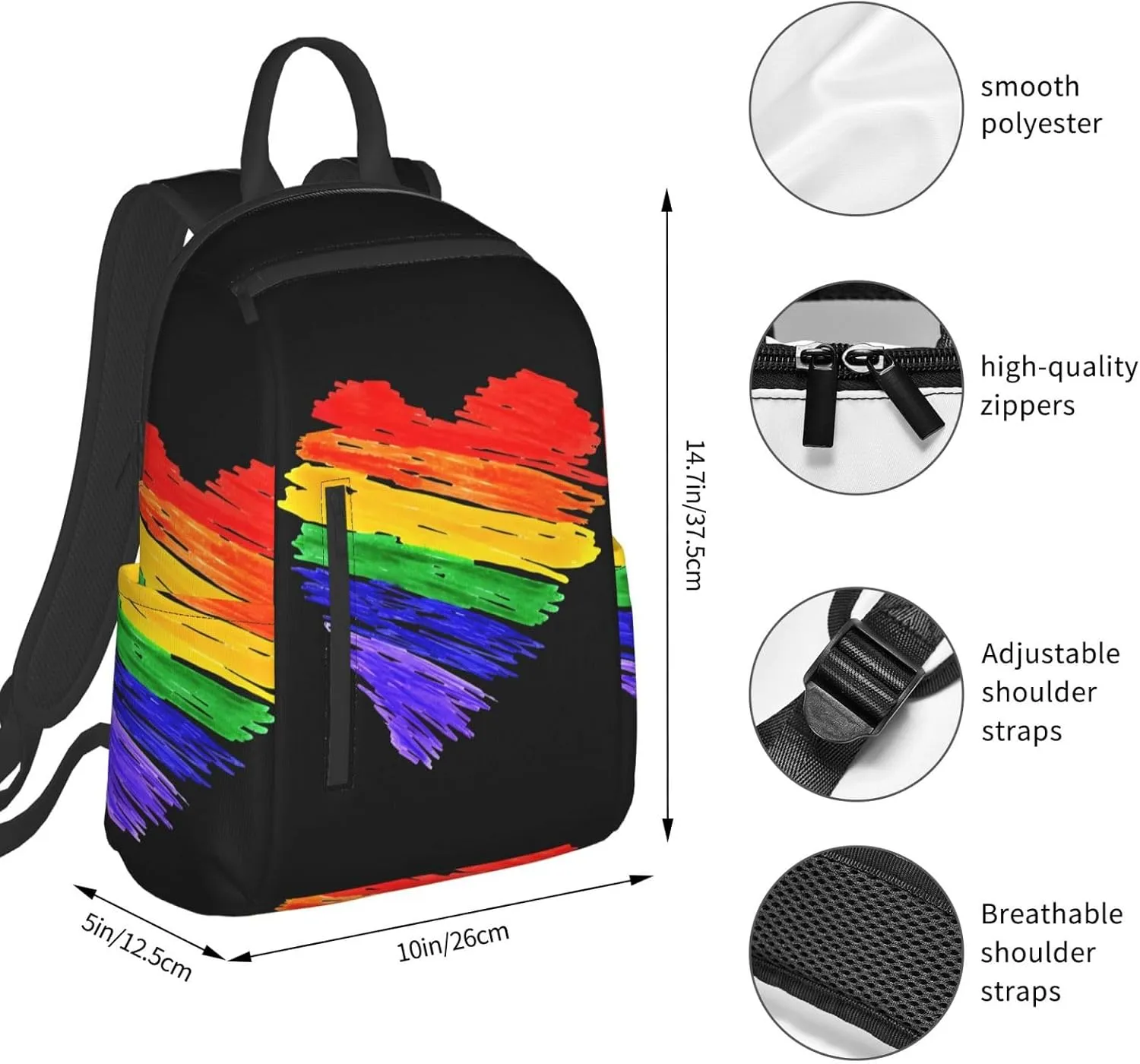 LGBT Rainbow Gay Pride Graffiti Heart Travel Laptop Backpack Casual Backpacks Double Shoulder Daypack Notebook Rucksack Work Bags Sports Bag for Hiking Camping Beach