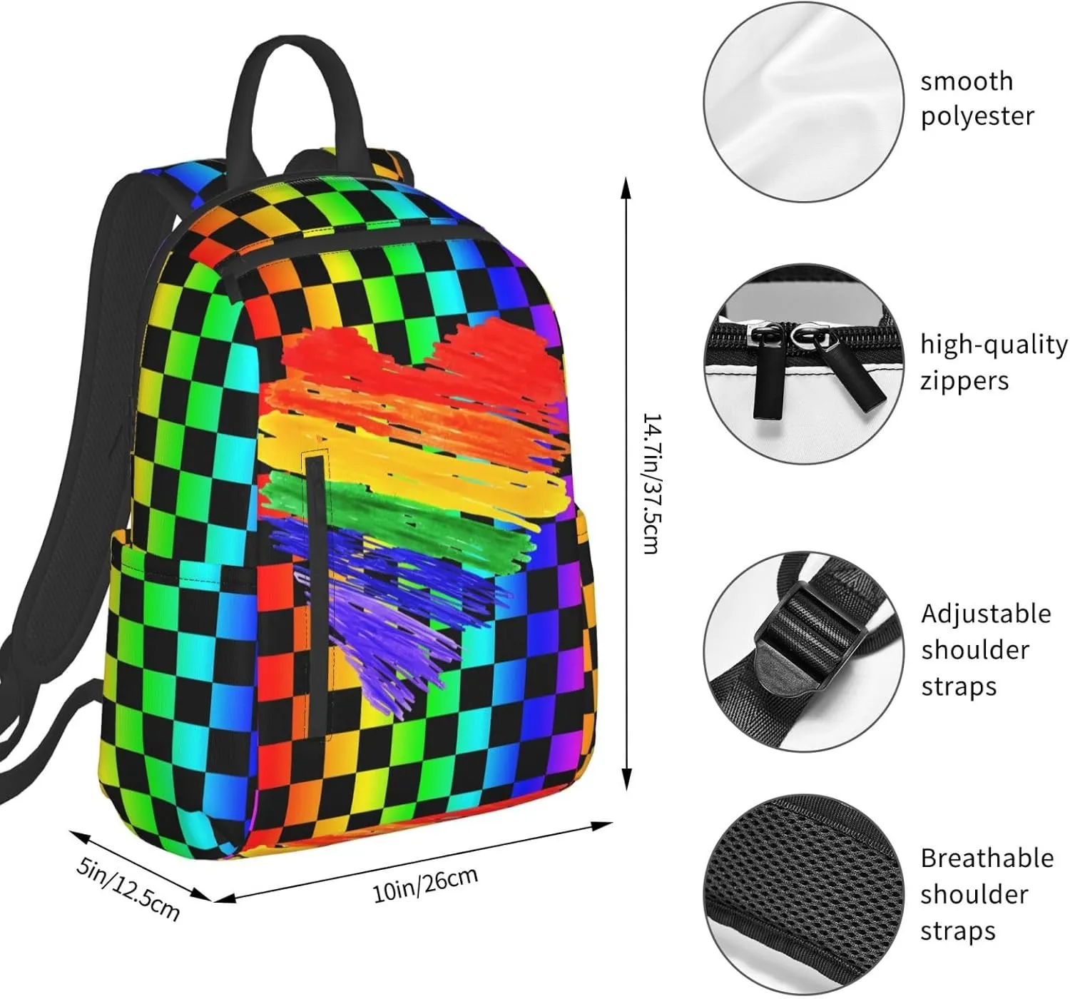 LGBT Rainbow Gay Pride Graffiti Heart Travel Laptop Backpack Casual Backpacks Double Shoulder Daypack Notebook Rucksack Work Bags Sports Bag for Hiking Camping Beach